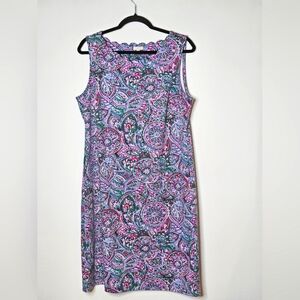 Talbots Floral Paisley Sleeveless Scalloped Collar Shift Dress Multicolor Medium